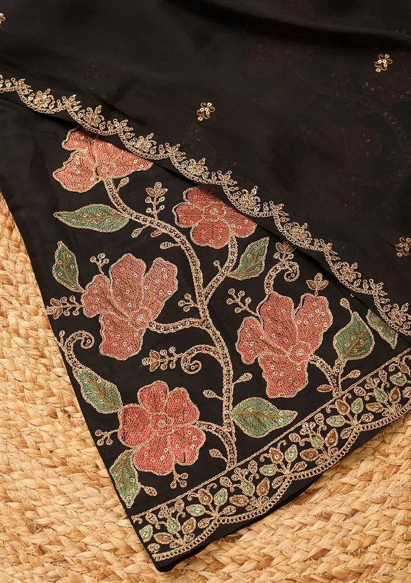 Black_Chanderi_Cording_Anarkali_Kurta_With_Pant_Regular_And_Dupatta