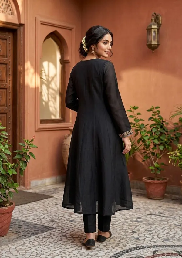 Black_Chanderi_Cording_Anarkali_Kurta_With_Pant_Regular_And_Dupatta
