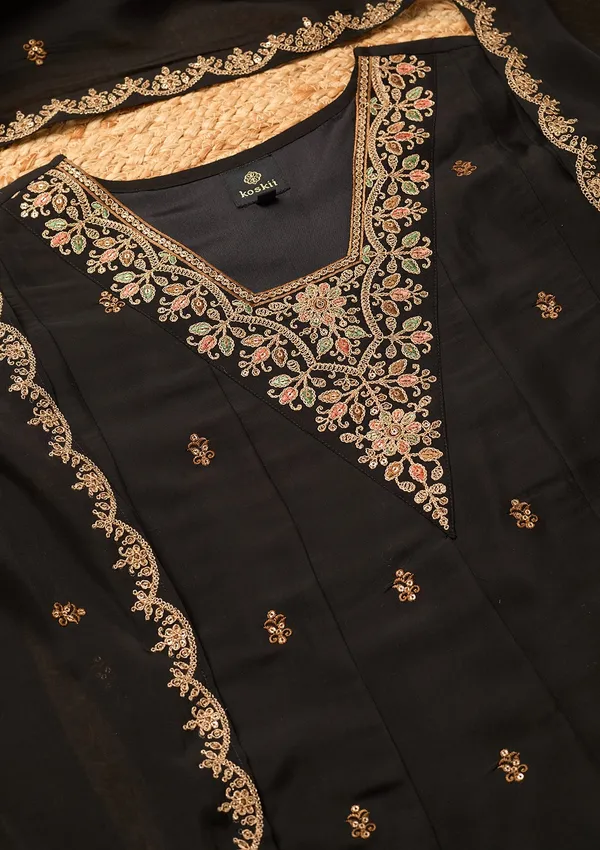 Black_Chanderi_Cording_Anarkali_Kurta_With_Pant_Regular_And_Dupatta