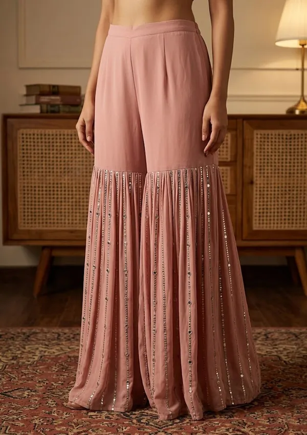 Peach_Georgette_Cutdana_Straight_Kurta_With_Sharara_And_Dupatta