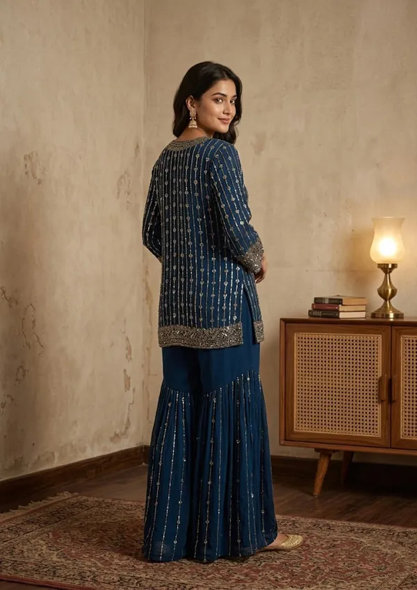 Navy_Blue_Georgette_Cutdana_Straight_Kurta_With_Sharara_And_Dupatta