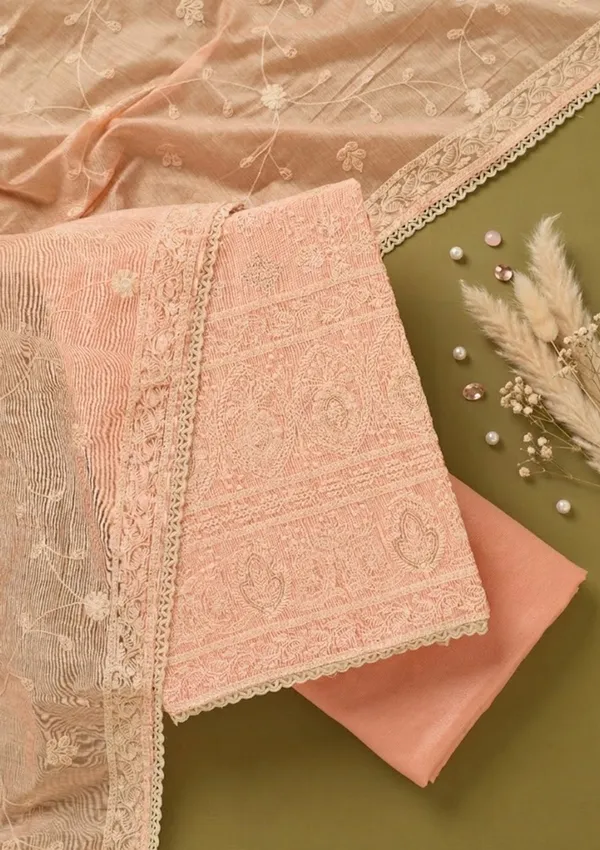 Peach_Cotton_Threadwork_Unstitched_Dress_Material_With_Matching_Bottom_And_Dupatta