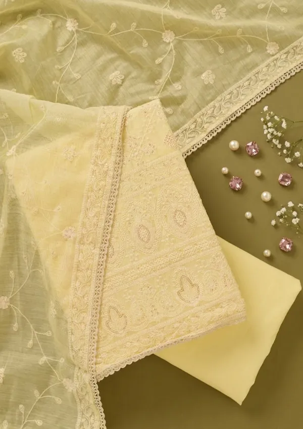 Lemon_Yellow_Cotton_Threadwork_Unstitched_Dress_Material_With_Matching_Bottom_And_Dupatta
