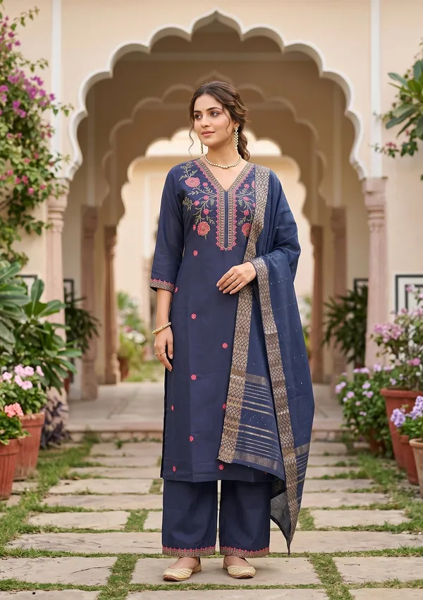 Navy_Blue_Art_Silk_Threadwork_Straight_Kurta_With_Pant_Regular_And_Dupatta