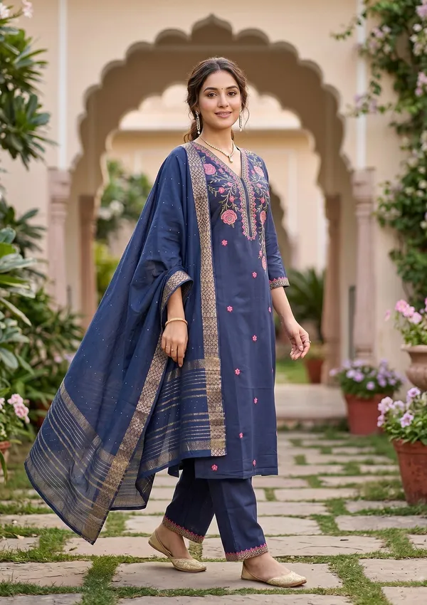 Navy_Blue_Art_Silk_Threadwork_Straight_Kurta_With_Pant_Regular_And_Dupatta