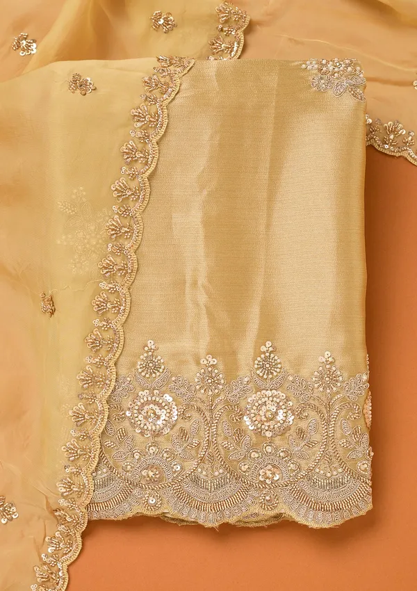 Beige_Tissue_Cutdana_Unstitched_Dress_Material_With_Matching_Bottom_And_Dupatta
