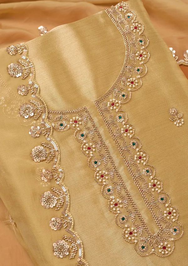 Beige_Tissue_Cutdana_Unstitched_Dress_Material_With_Matching_Bottom_And_Dupatta