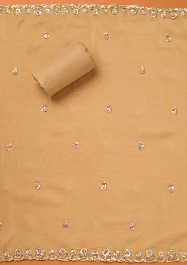 Beige_Tissue_Cutdana_Unstitched_Dress_Material_With_Matching_Bottom_And_Dupatta