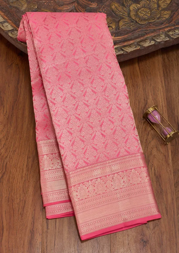 Pink_Silk_Jaal_Gold_Zariwork_Saree_With_Matching_Blouse_Piece