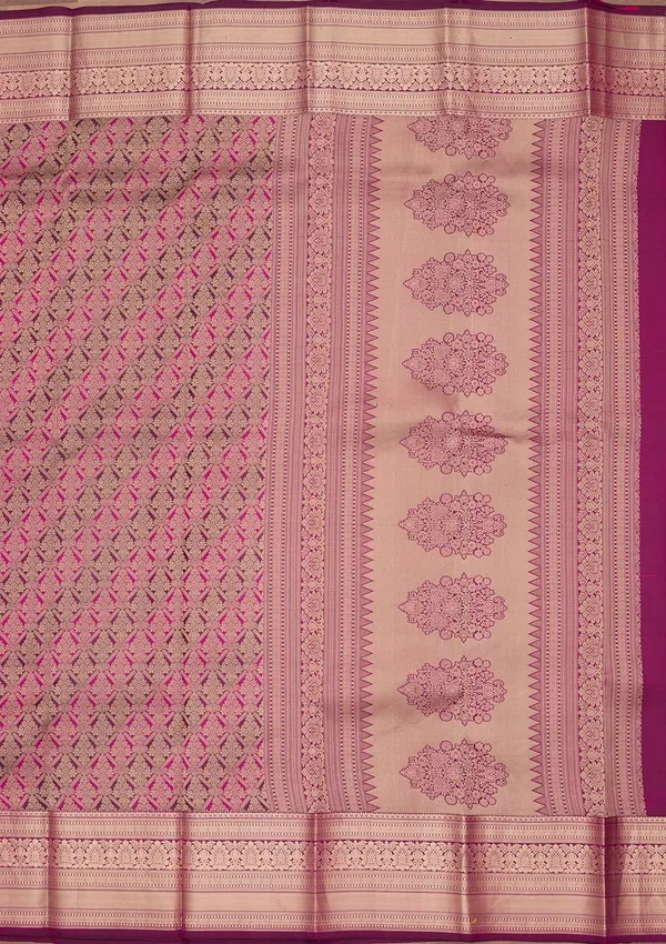 Rani_Pink_Silk_Jaal_Gold_Zariwork_Saree_With_Matching_Blouse_Piece