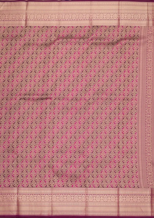 Rani_Pink_Silk_Jaal_Gold_Zariwork_Saree_With_Matching_Blouse_Piece