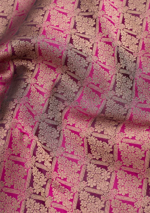 Rani_Pink_Silk_Jaal_Gold_Zariwork_Saree_With_Matching_Blouse_Piece