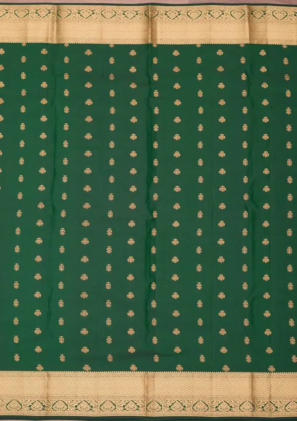 Bottle_Green_Silk_Buti_Gold_Zariwork_Saree_With_Matching_Blouse_Piece
