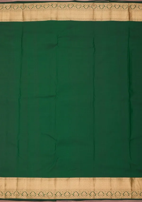 Bottle_Green_Silk_Buti_Gold_Zariwork_Saree_With_Matching_Blouse_Piece