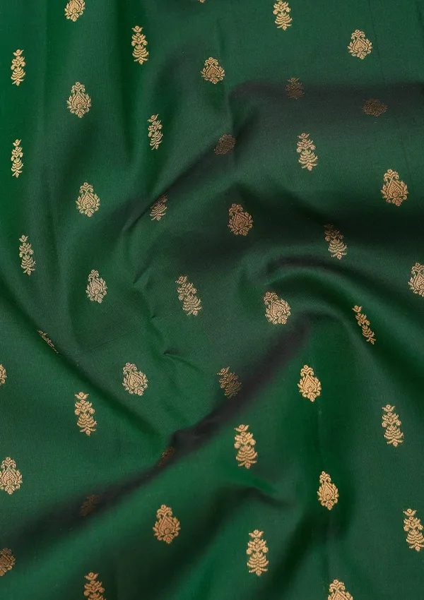 Bottle_Green_Silk_Buti_Gold_Zariwork_Saree_With_Matching_Blouse_Piece