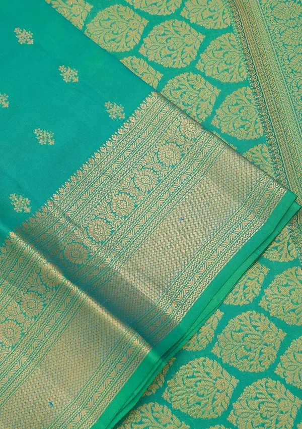 Rama_Green_Silk_Buti_Zariwork_Saree_With_Matching_Blouse_Piece