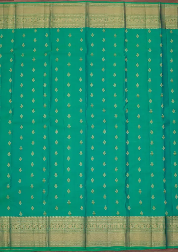 Rama_Green_Silk_Buti_Zariwork_Saree_With_Matching_Blouse_Piece