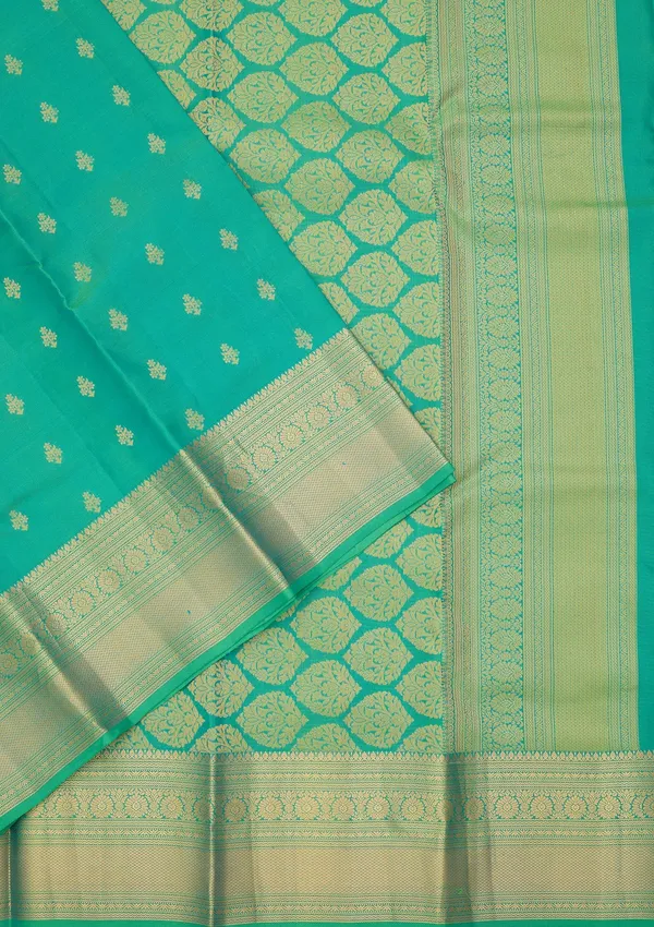 Rama_Green_Silk_Buti_Zariwork_Saree_With_Matching_Blouse_Piece
