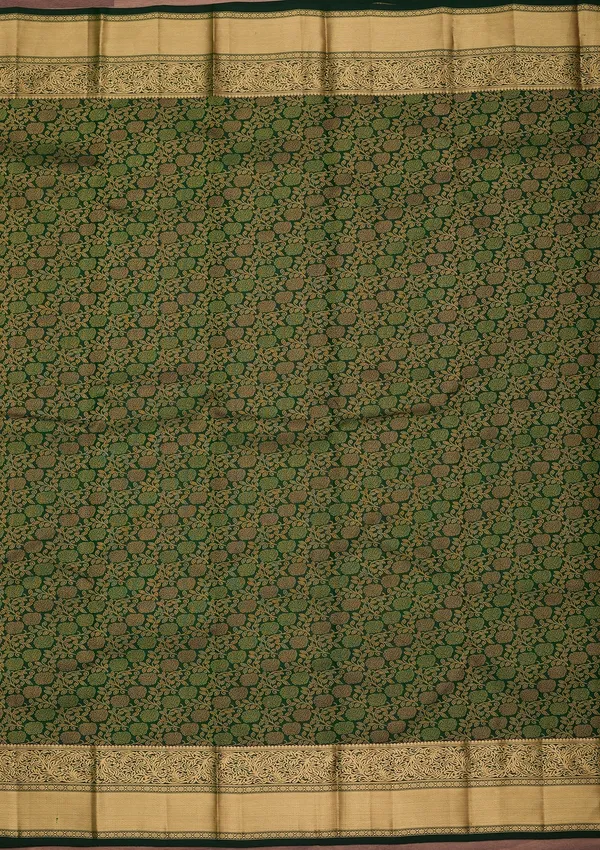 Bottle_Green_Pure_Silk_Jaal_Zariwork_Saree_With_Matching_Blouse_Piece