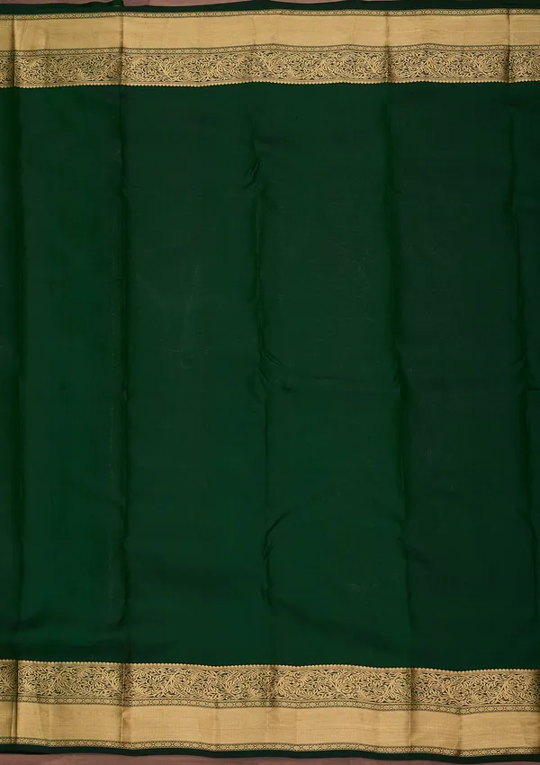 Bottle_Green_Pure_Silk_Jaal_Zariwork_Saree_With_Matching_Blouse_Piece