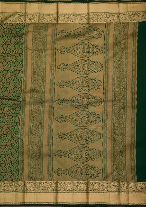Bottle_Green_Pure_Silk_Jaal_Zariwork_Saree_With_Matching_Blouse_Piece