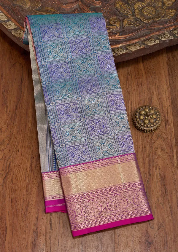 Peacock_Blue_Kanjivaram_Pure_Silk_Saree
