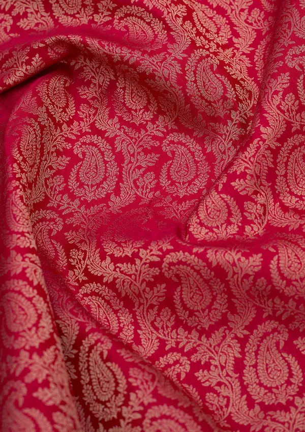 Rani_Pink_Pure_Silk_Jaal_Zariwork_Saree_With_Matching_Blouse_Piece