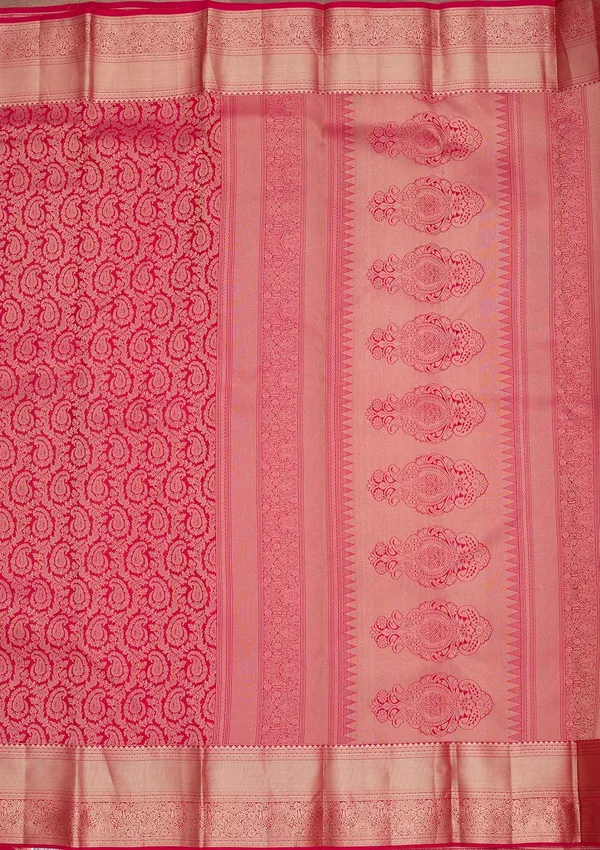 Rani_Pink_Pure_Silk_Jaal_Zariwork_Saree_With_Matching_Blouse_Piece