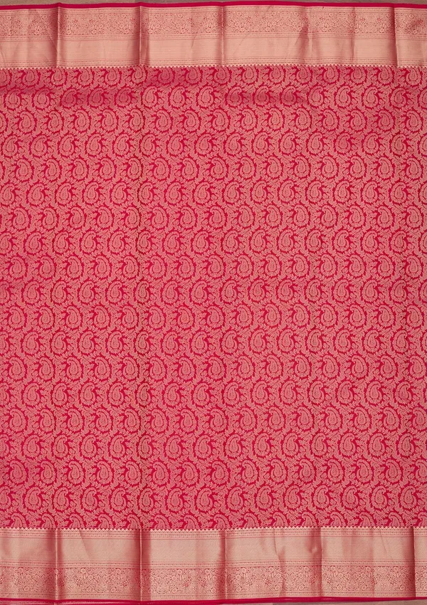 Rani_Pink_Pure_Silk_Jaal_Zariwork_Saree_With_Matching_Blouse_Piece
