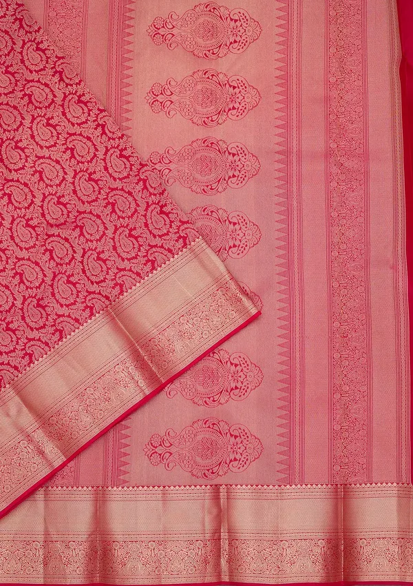 Rani_Pink_Pure_Silk_Jaal_Zariwork_Saree_With_Matching_Blouse_Piece