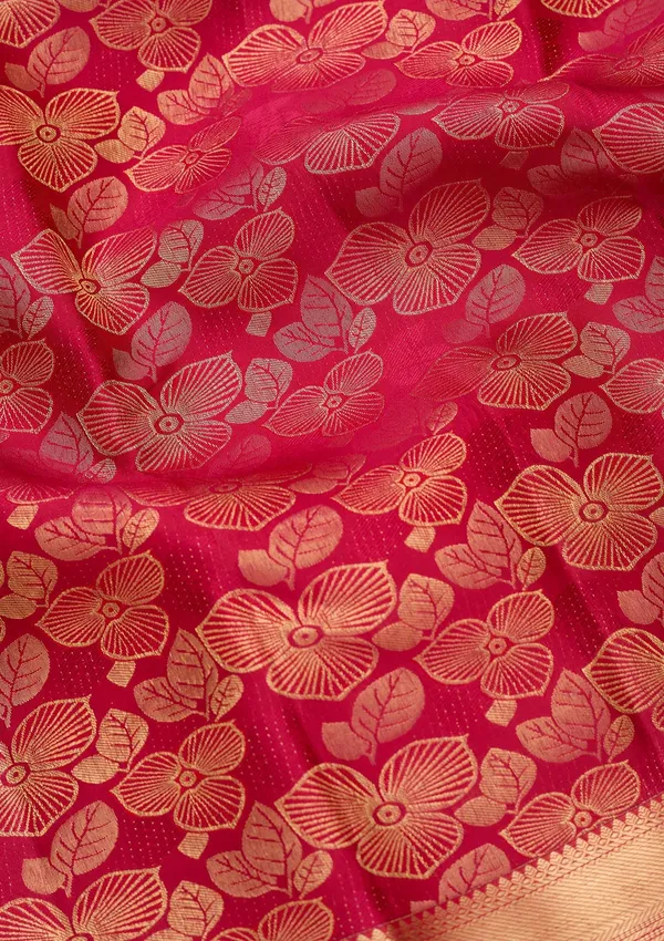 Rani_Pink_Silk_Jaal_Zariwork_Saree_With_Matching_Blouse_Piece