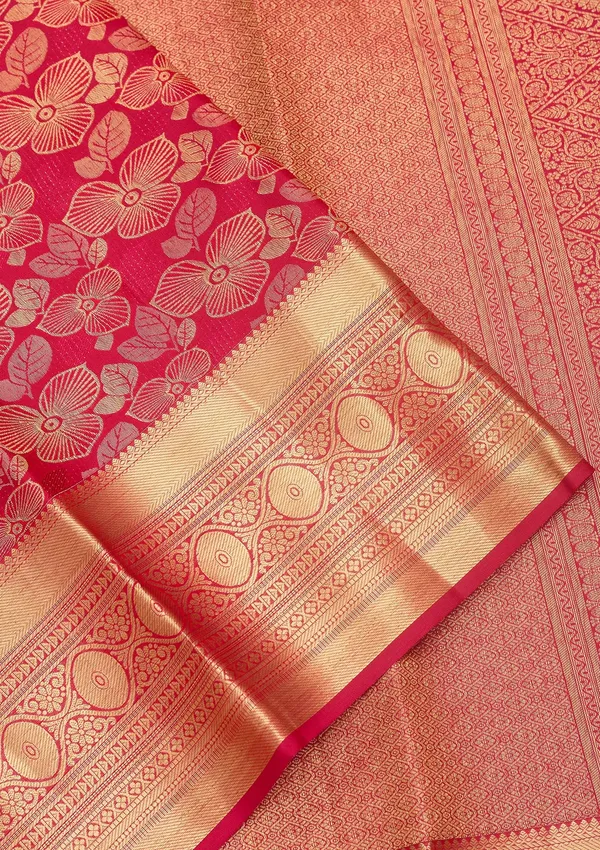 Rani_Pink_Silk_Jaal_Zariwork_Saree_With_Matching_Blouse_Piece