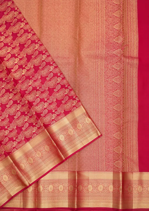 Rani_Pink_Silk_Jaal_Zariwork_Saree_With_Matching_Blouse_Piece