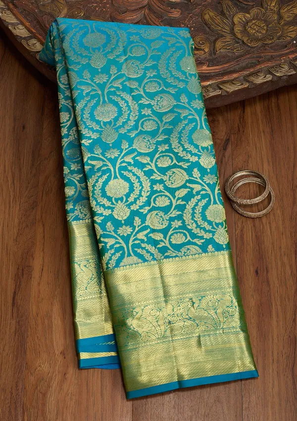 Turquoise_Blue_Dharmavaram_Pure_Silk_Saree