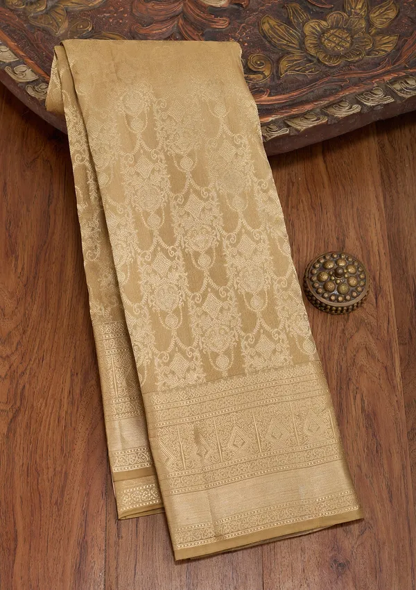 Mehendi_Pure_Silk_Jaal_Zariwork_Saree_With_Matching_Blouse_Piece
