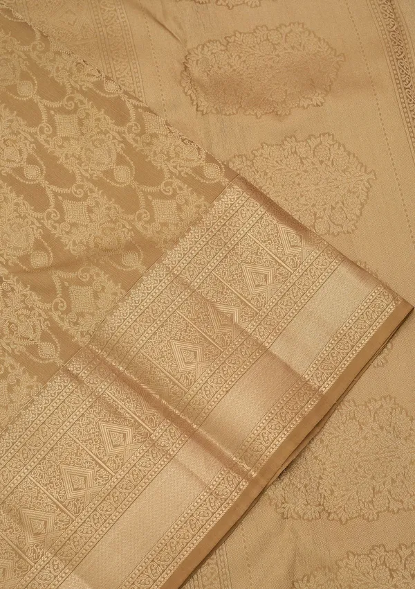 Mehendi_Pure_Silk_Jaal_Zariwork_Saree_With_Matching_Blouse_Piece