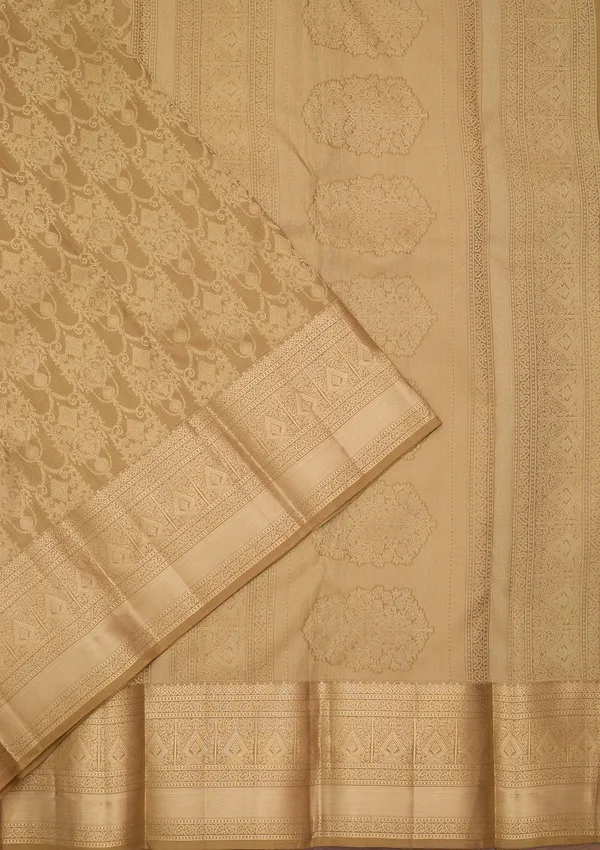 Mehendi_Pure_Silk_Jaal_Zariwork_Saree_With_Matching_Blouse_Piece