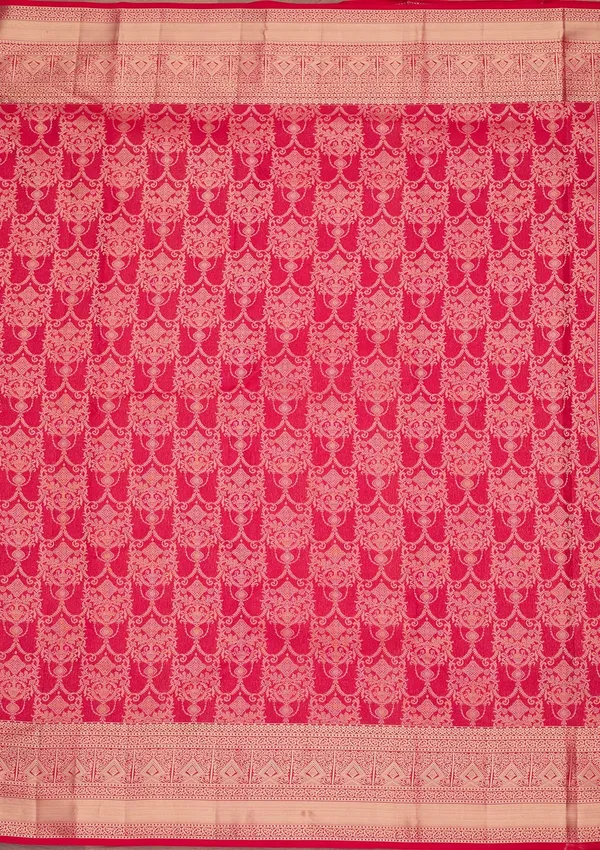 Rani_Pink_Pure_Silk_Jaal_Zariwork_Saree_With_Matching_Blouse_Piece