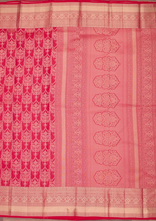 Rani_Pink_Pure_Silk_Jaal_Zariwork_Saree_With_Matching_Blouse_Piece