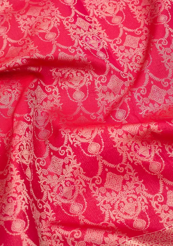Rani_Pink_Pure_Silk_Jaal_Zariwork_Saree_With_Matching_Blouse_Piece