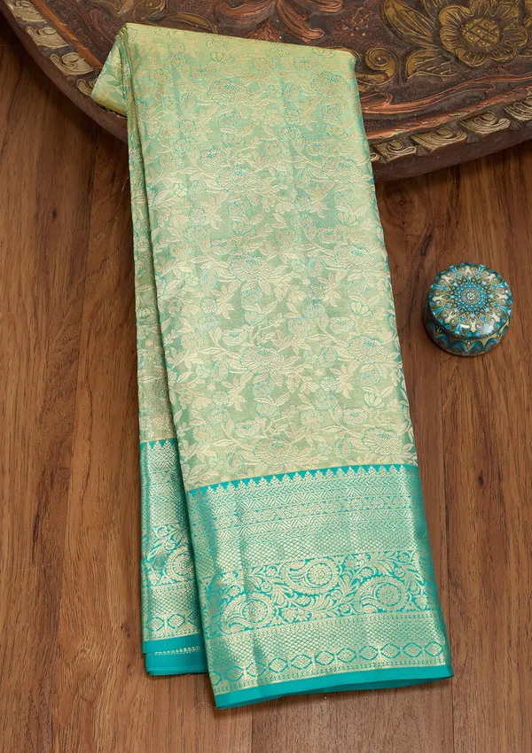 Sea_Green_Silk_Jaal_Gold_Zariwork_Saree_With_Matching_Blouse_Piece