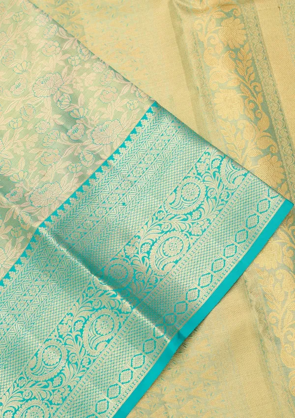 Sea_Green_Silk_Jaal_Gold_Zariwork_Saree_With_Matching_Blouse_Piece