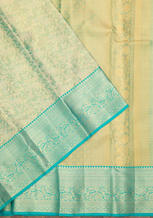 Sea_Green_Silk_Jaal_Gold_Zariwork_Saree_With_Matching_Blouse_Piece