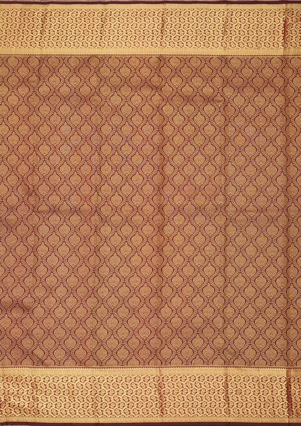 Dark_Maroon_Silk_Jaal_Gold_Zariwork_Saree_With_Matching_Blouse_Piece
