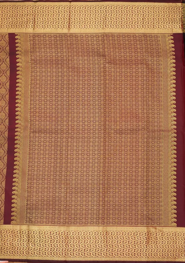 Dark_Maroon_Silk_Jaal_Gold_Zariwork_Saree_With_Matching_Blouse_Piece