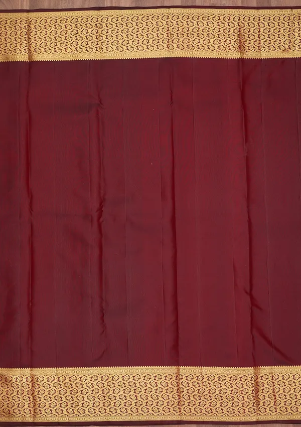 Dark_Maroon_Silk_Jaal_Gold_Zariwork_Saree_With_Matching_Blouse_Piece