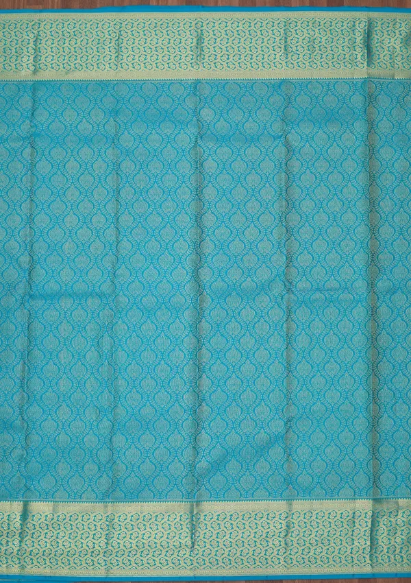 Turquoise_Blue_Silk_Jaal_Gold_Zariwork_Saree_With_Matching_Blouse_Piece