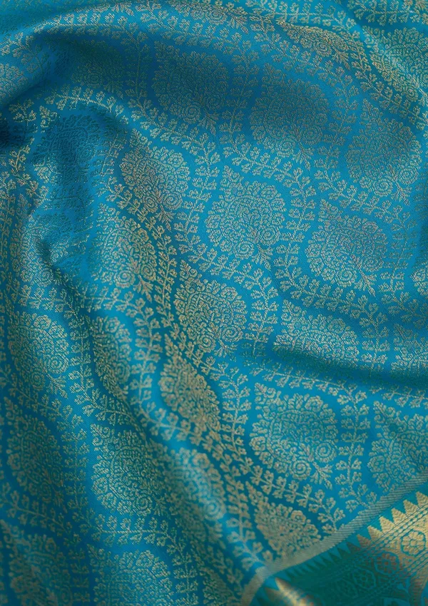 Turquoise_Blue_Silk_Jaal_Gold_Zariwork_Saree_With_Matching_Blouse_Piece