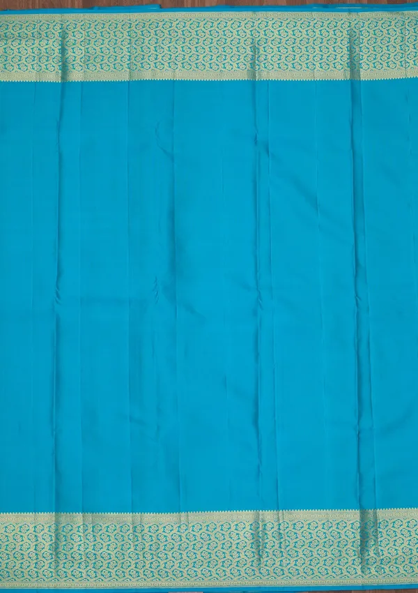 Turquoise_Blue_Silk_Jaal_Gold_Zariwork_Saree_With_Matching_Blouse_Piece