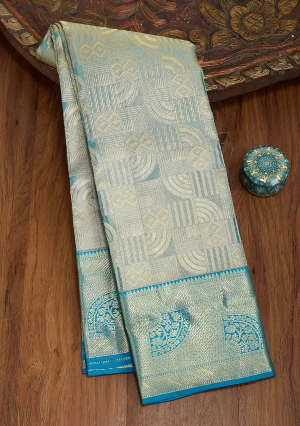 Sea_Green_Silk_Jaal_Gold_Zariwork_Saree_With_Matching_Blouse_Piece